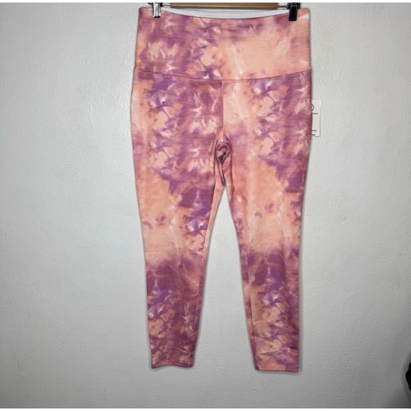 New Vogo Athletic Tie Dye Cropped Leggings Women's Large Pink Orange Workout - Picture 1 of 10